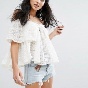 Free People Thrills + Frills off Shoulder lace top